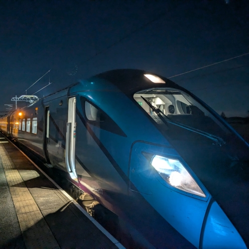a train on track at night