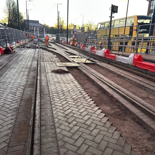 light rail track being renewed in Manchester