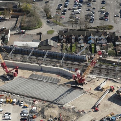 Aerial shot showing steel work in place for Bletchley flyover rebuild - Credit Network Rail Air Operations.jpg