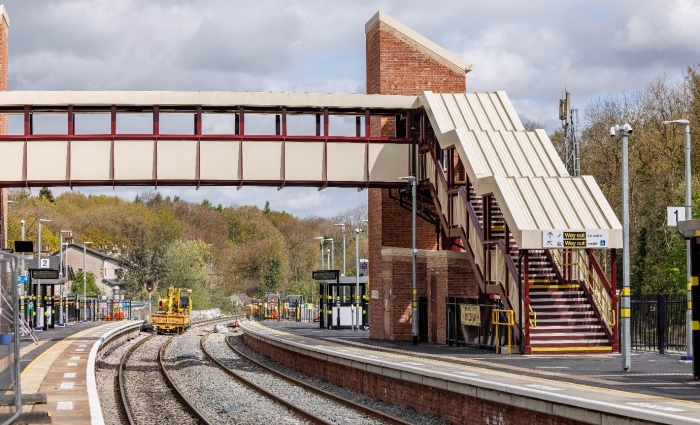 a picture of DOre and Totley train station focussed on the platform steps