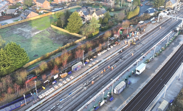 arieal image showing work at Church Fenton station