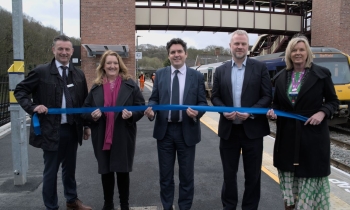 Rail Minister Huw Merriman opening the new Dore and Totley station