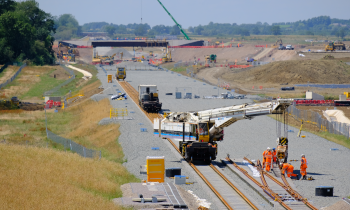Track installation works on the east west rail alliance with a kirow crane