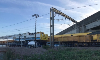 Two Kirow 1200 cranes on the railway