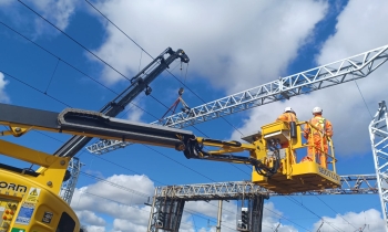signal boom being installed