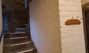 Freshly painted church steps and walls