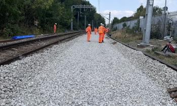ballast ready for track at new platform at Bradford Forster Square