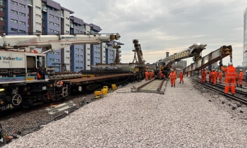 track renewals at Battersea pier with kirow crane