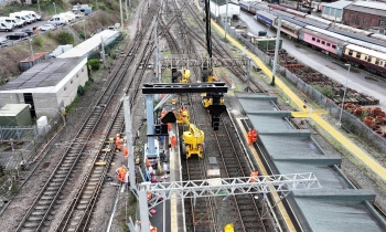 Arieal of the new signal gantry at Carnforth