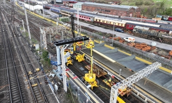 Arieal of the new signal gantry at Carnforth