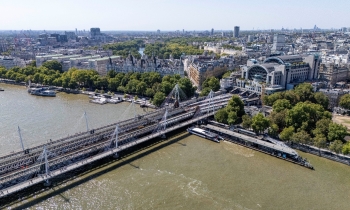 Arieal shot of track renewals at Charing Cross and Waterloo East