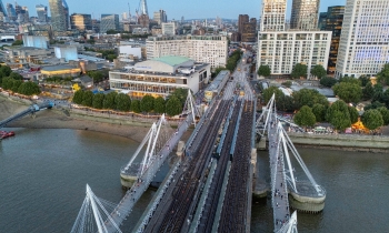 Arieal shot of track renewals at Charing Cross