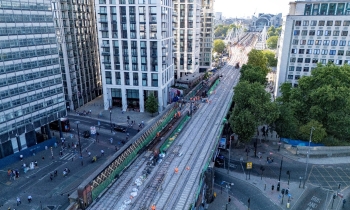 Arieal shot of track renewals at Charing Cross