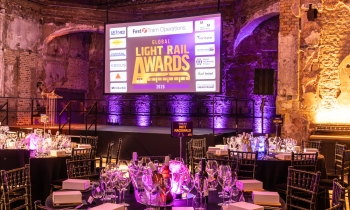The global light rail awards venue showing the stage
