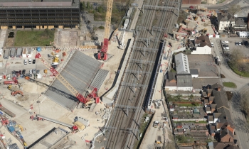 Overhead shot showing steel beams in position ahead of West Coast main line closure at Bletchley - Credit Network Rail Air Operations.jpg