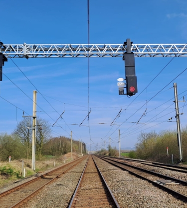 Signalling gantry installation at Warrington March 2024