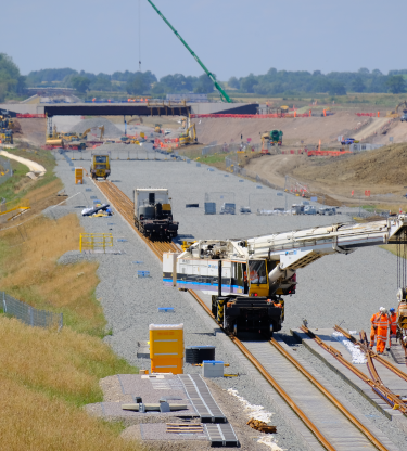 Track installation works on the east west rail alliance with a kirow crane