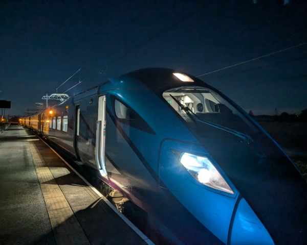 a train on track at night