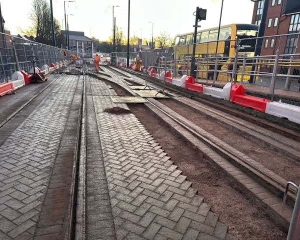 light rail track being renewed in Manchester