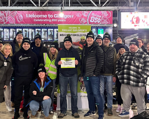 Big station sleepout, group of people gathered in a train station