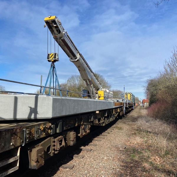 A Kirow crane installing a bridge