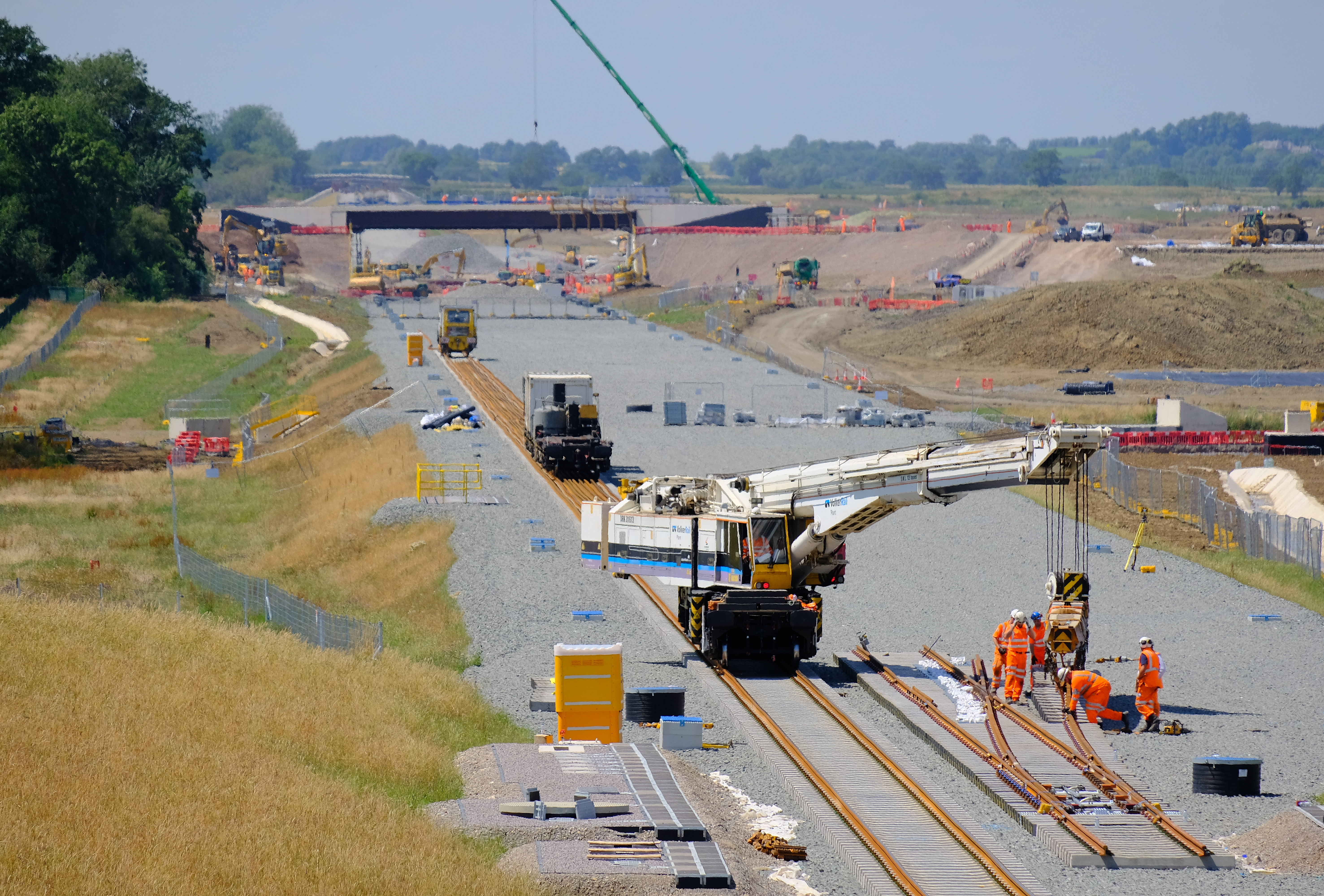Track installation works on the east west rail alliance with a kirow crane