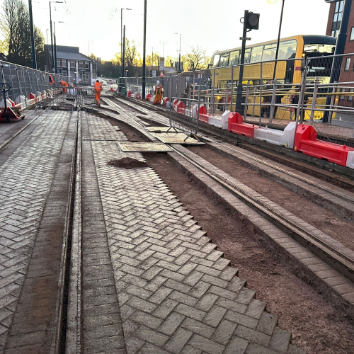 picture of tram track being upgraded