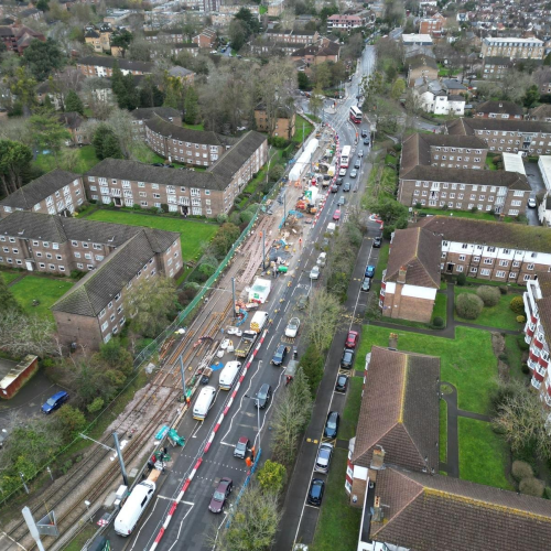 arieal image showing Croydon Tram