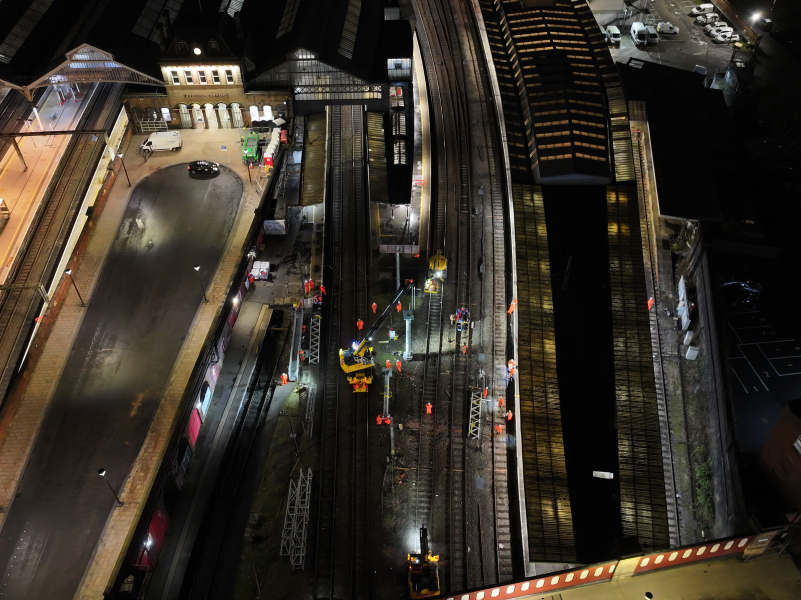 aerial image of signalling gantry installation
