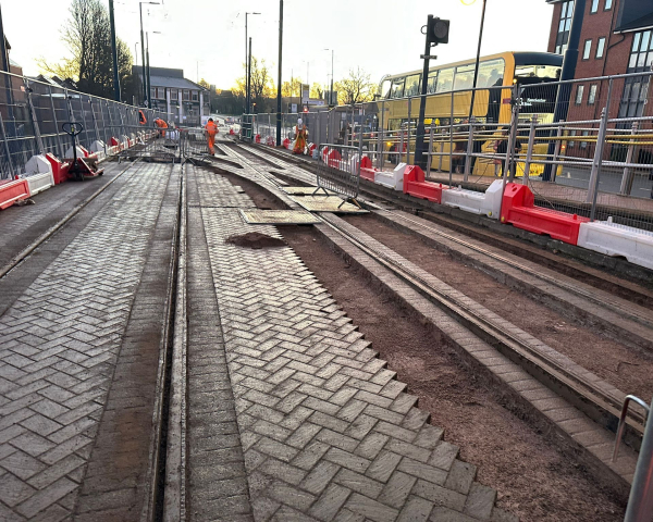 light rail track being renewed in Manchester