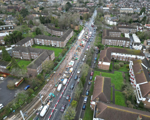 arieal image showing Croydon Tram